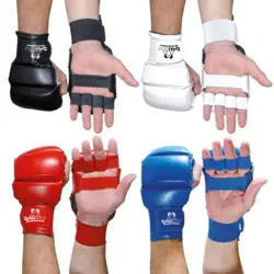 DANRHO Håndbeskytter til Fuldkontakt karate og Ju-Jutsu - 2 cm polstring - Rød eller Blå